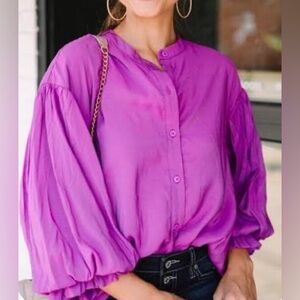 Fate long ruffled balloon sleeve blouse